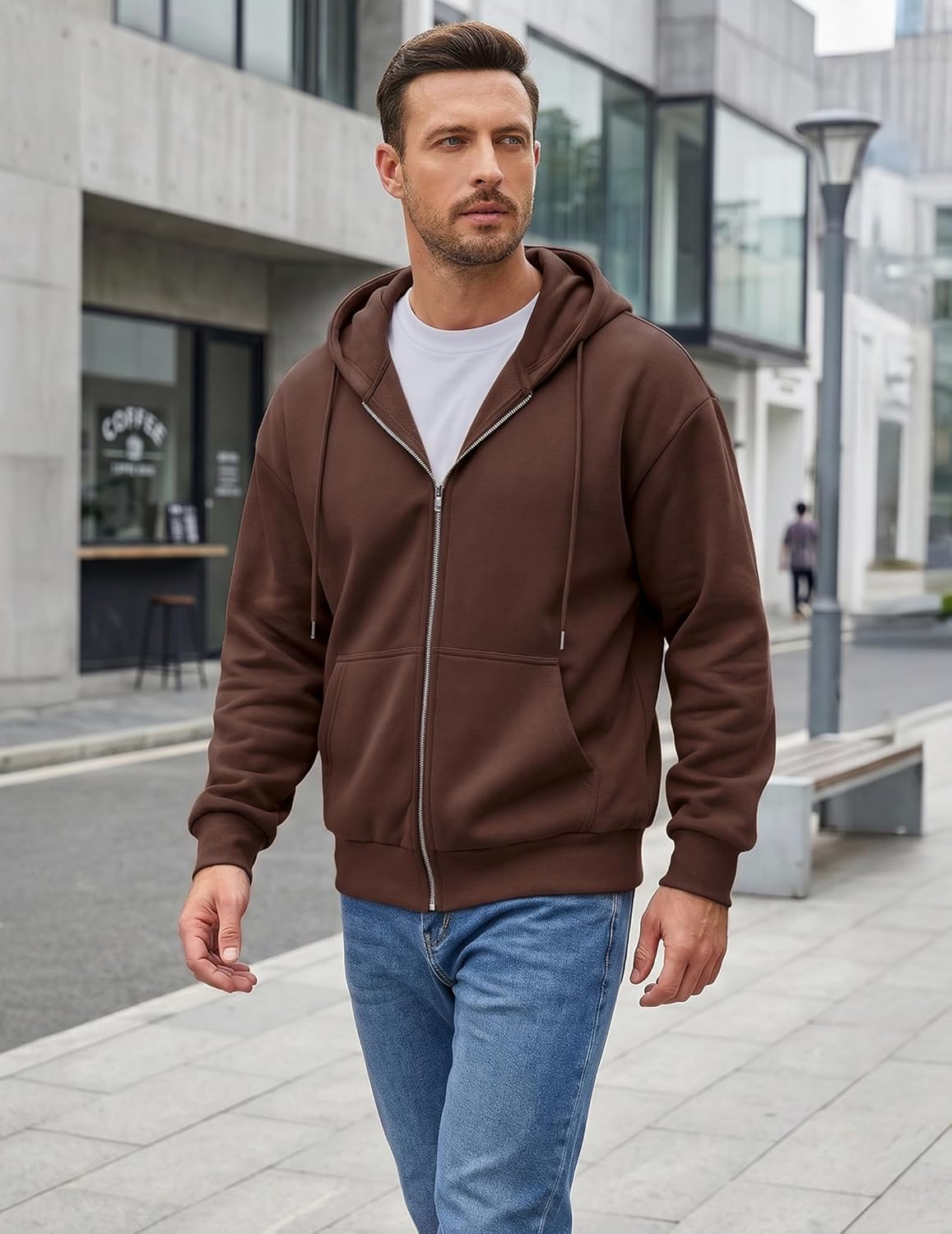 JMIERR Mens Full Zip Casual Cotton Hooded Fleece Drawstring Hoodies Pullover Sweatshirts Casual Long Sleeve Shirts
