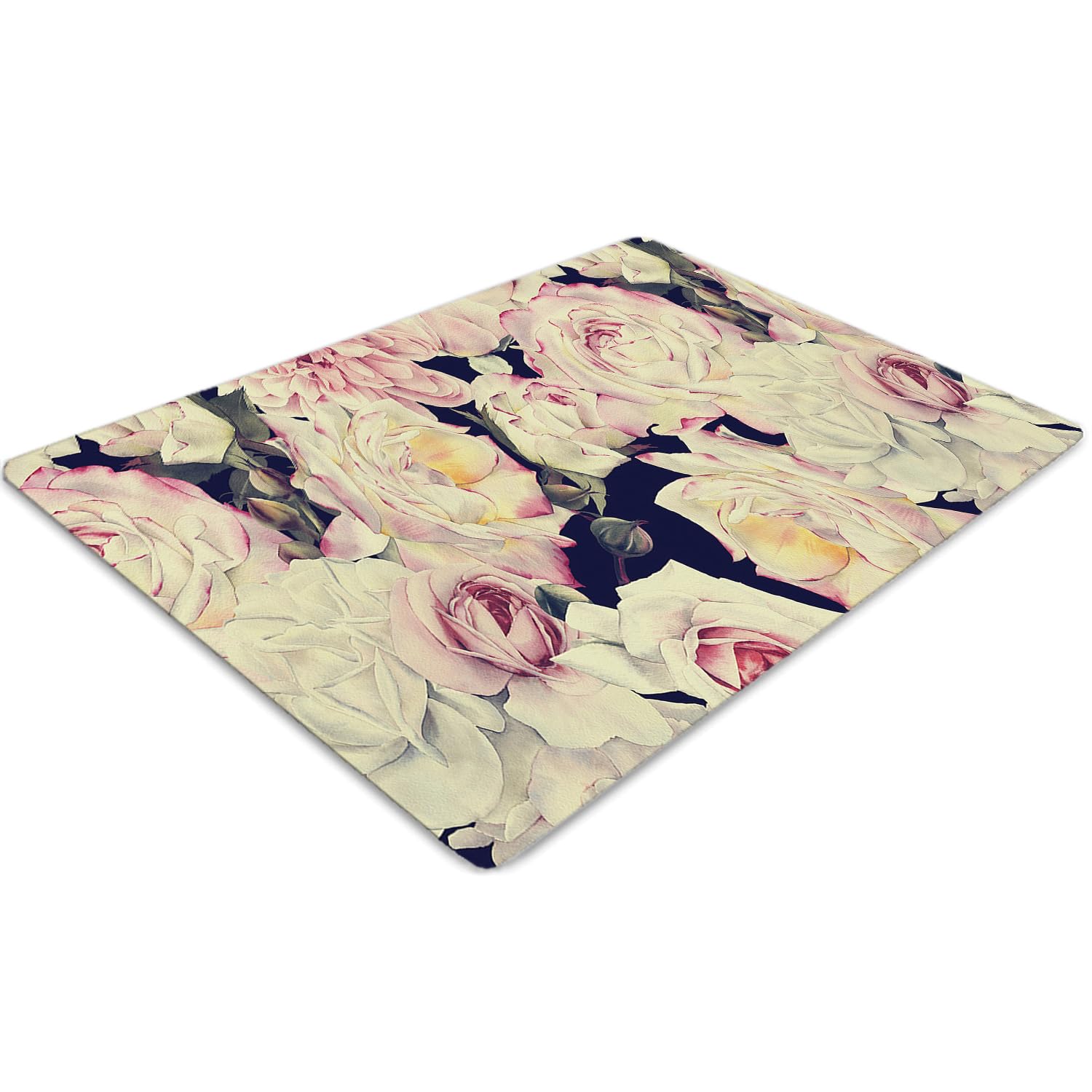 Tapis pour protection antidérapant et imperméable en PVC motif roses blanches 120x90 cm