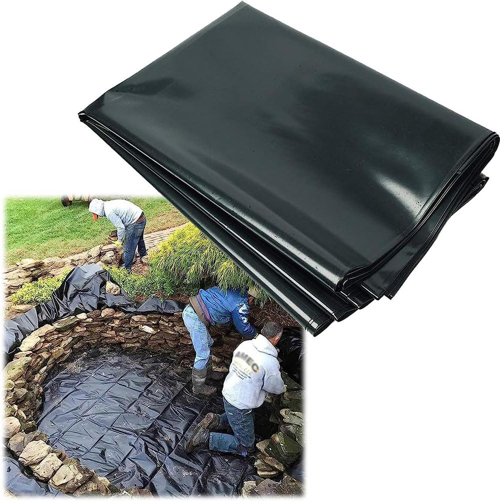 Durable HDEP Pond Liner, 10 X 13Ft PVC Soft Pond Skins Black Heavy Duty Fish Pond Liners Protection for Fish Ponds, Streams Fountains and Water Garden, 10 X 23Ft Impermeable Film,5 * 9m