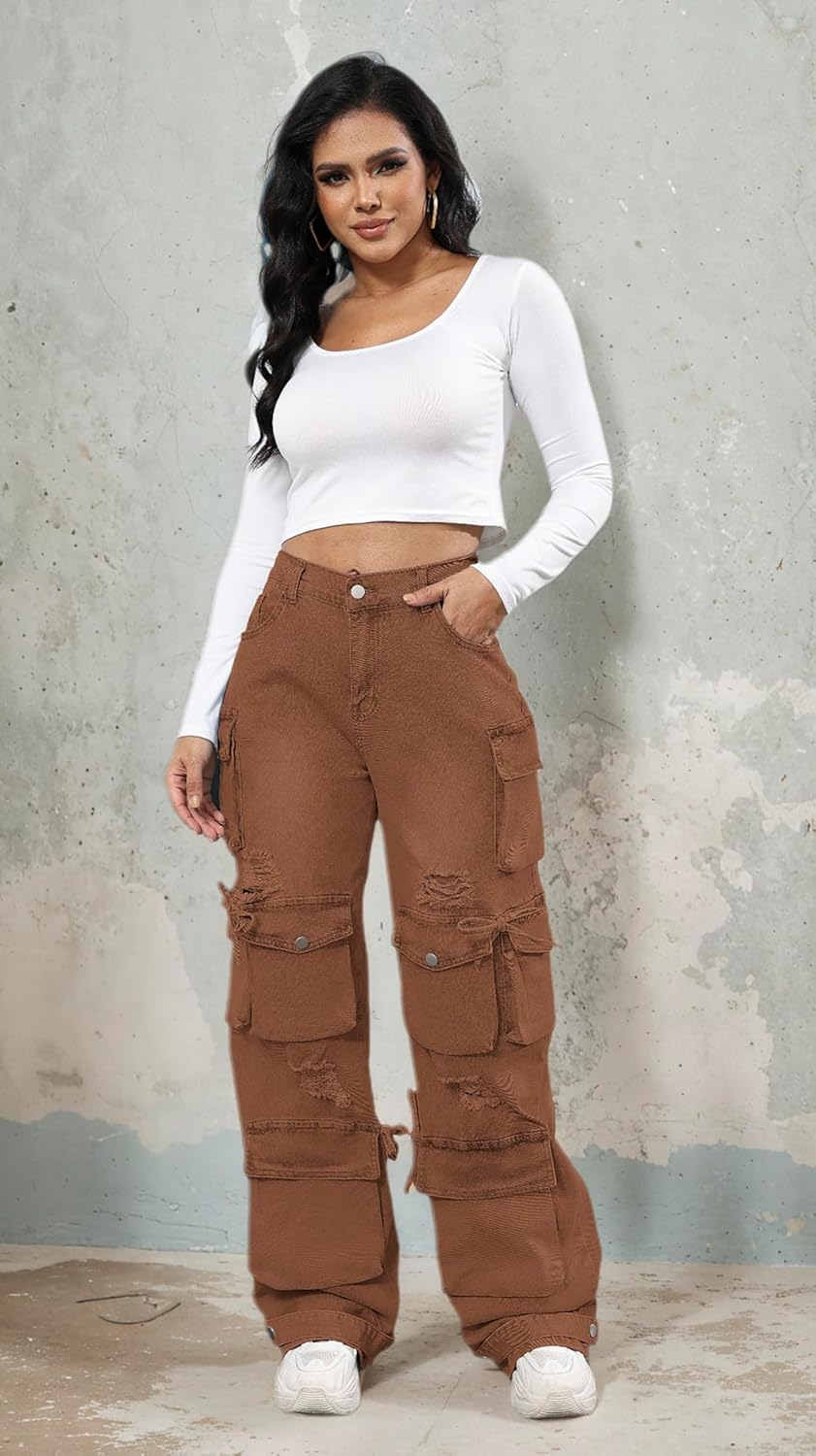 Ryehack Women’s Baggy Jeans Y2k Cargo Jeans Casual High Waist Baggy Denim Cargo Pants with Pockets Streetwear - Image 2