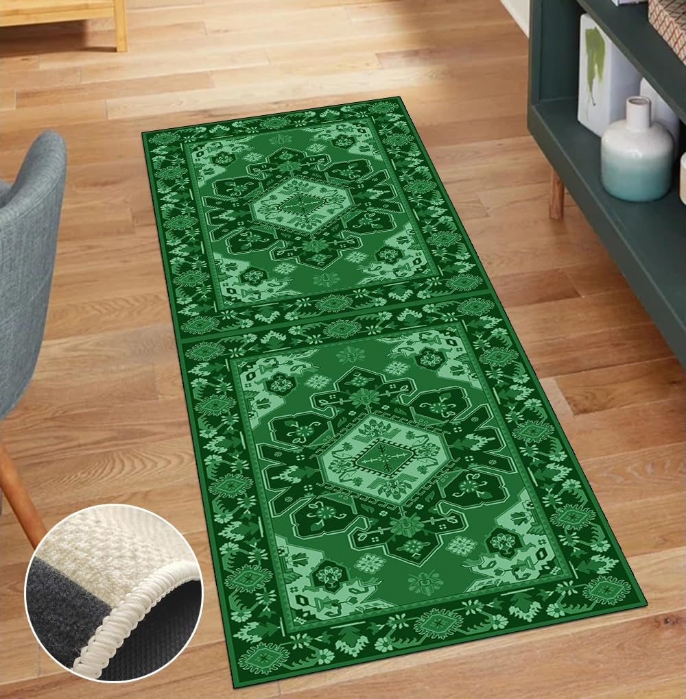 Alfombra larga lavable para pasillo de cocina vintage verde antideslizante