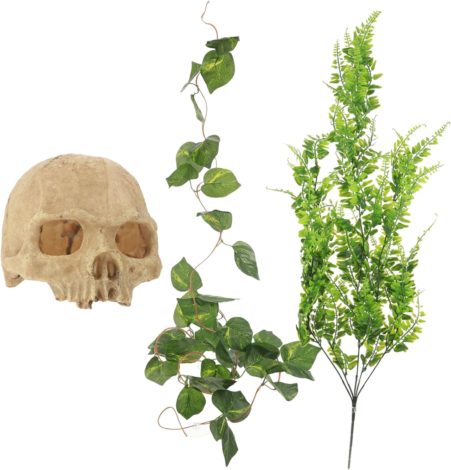 Levemolo 3-Piece Reptile Hideout Decor Set Lifelike Leaves and Vine Design Safe Decorative Reptile Caves for Terrarium Aquarium and Desktop Use
