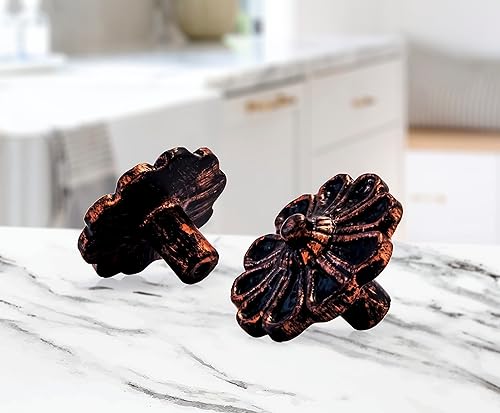 Miniatura 2 de Mascot Hardware CK145 COP Cosmo Flower 1-56 pulgadas (1.850 in) Perillas de gabinete de pátina de cobre envejecido, pomos de cajón, tiradores de