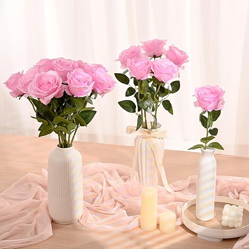 Miniatura 10 de Waipfaru 16 piezas de flores artificiales de seda negras a granel, ramo de rosas sintéticas de tacto real con tallo largo para decoración del hogar