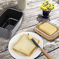 Vista 3 de Mantequillera con tapa, extra grande de 22.0 fl oz, recipiente de porcelana con tapa de bambú para 2 barras de mantequilla, apto para microondas