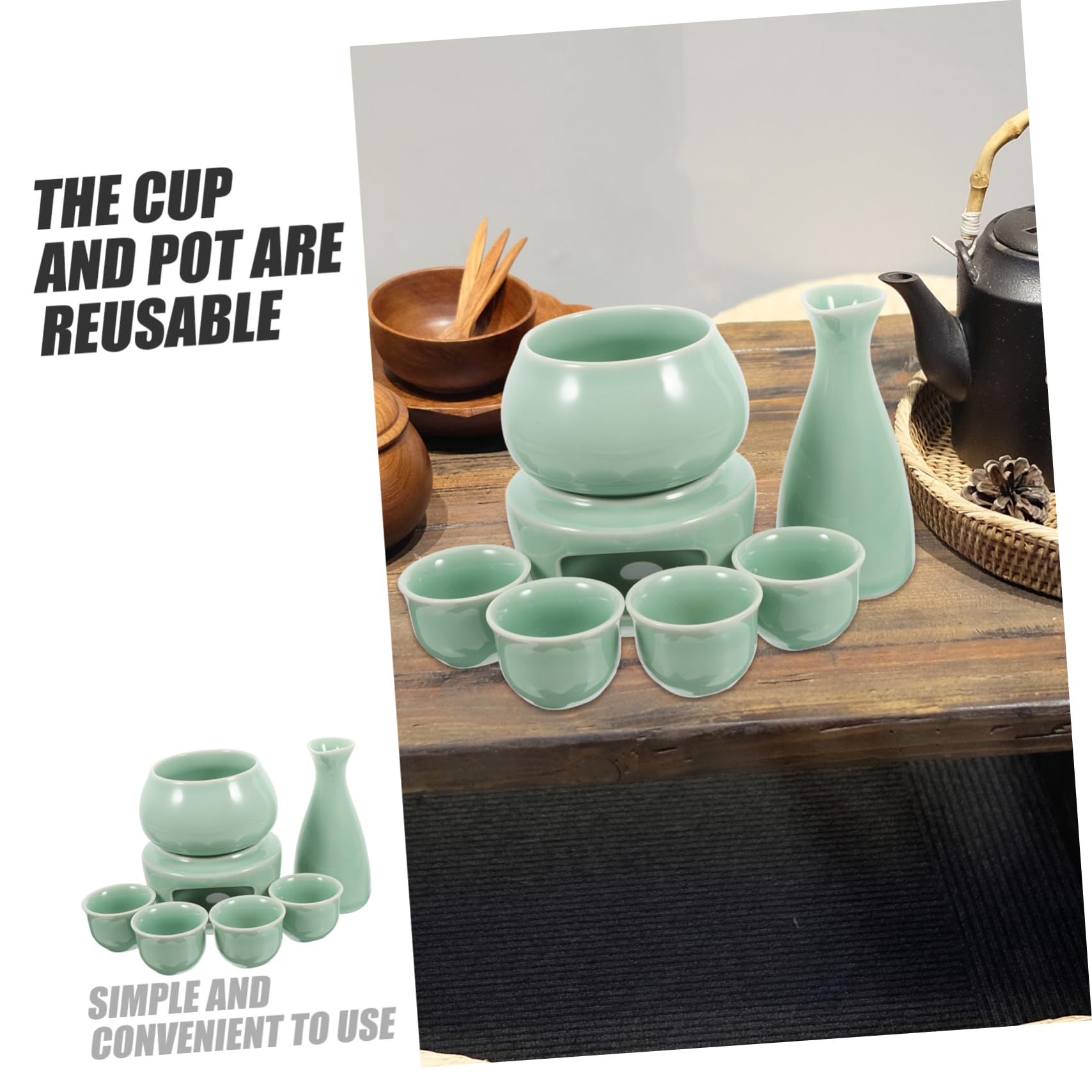 Hohopeti 1juego Sake Cerámico Japonés Con Calentador y Tazas De Porcelana Para Reuniones Sociales Mantiene Del