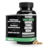 Lions Mane Mushroom Complex - 5300 mg Adaptogenic Blend for Memory, Focus & Immune Support - 5 in 1 Lionsmane, Chaga, Maitake, Shiitake & Reishi Supplement