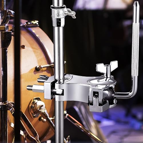 Miniatura 5 de Facmogu Abrazadera de cencerros de barra en L plateada, soporte de percusión para cencerro, juego de batería de accesorios de cencerro, abrazadera