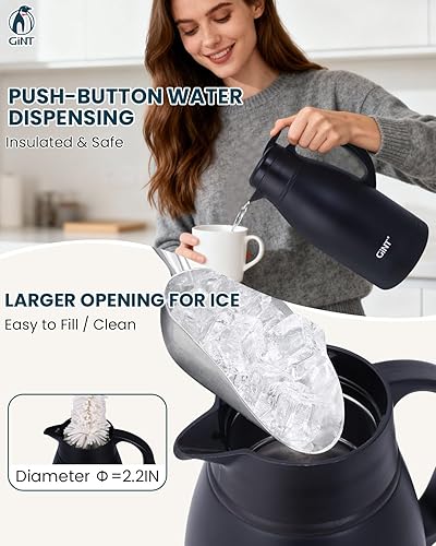 Miniatura 6 de GiNT Jarra térmica de café de acero inoxidable, dispensador de agua y bebidas al vacío de doble pared, retención de calor de 12 horas, 65 onzas/1.9