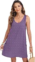 Vestidos de verão casuais femininos vestidos de praia com bolinhas suíças, decote em V, vestido regata com bolsos