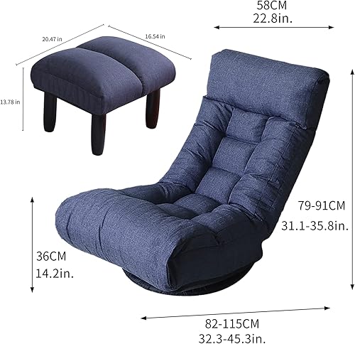 Miniatura 2 de Silla giratoria de 360 grados para juegos, silla de piso plegable con respaldo ajustable, tumbona acolchada para interiores con taburete, sofá