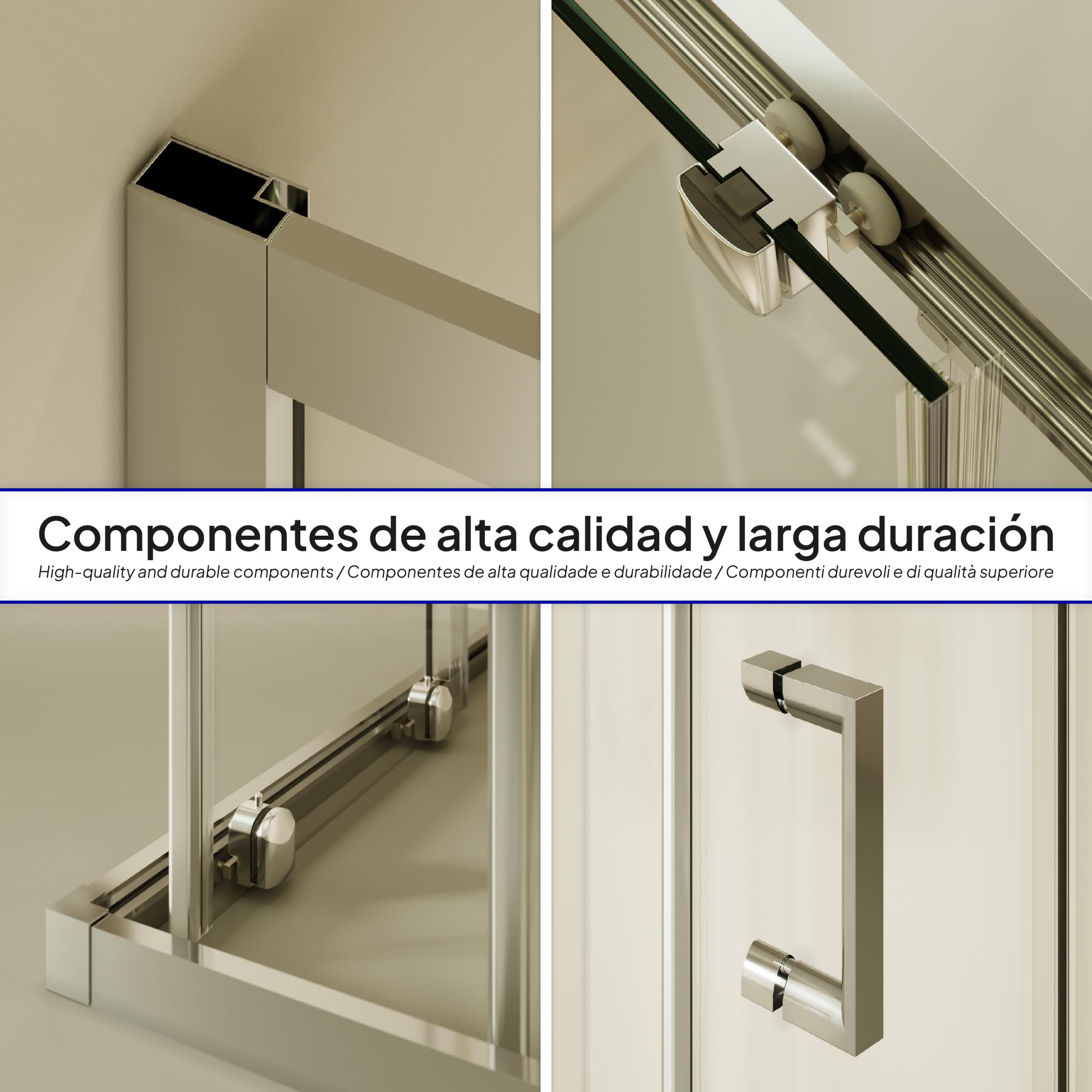 Mampara de Ducha Diana 70x140x190cm, REVERSIBLE, Puertas Correderas, Ajuste 67.5-69.5x137.5-139.5cm, Perfiles Cromados, Cristal Templado Transparente 6mm