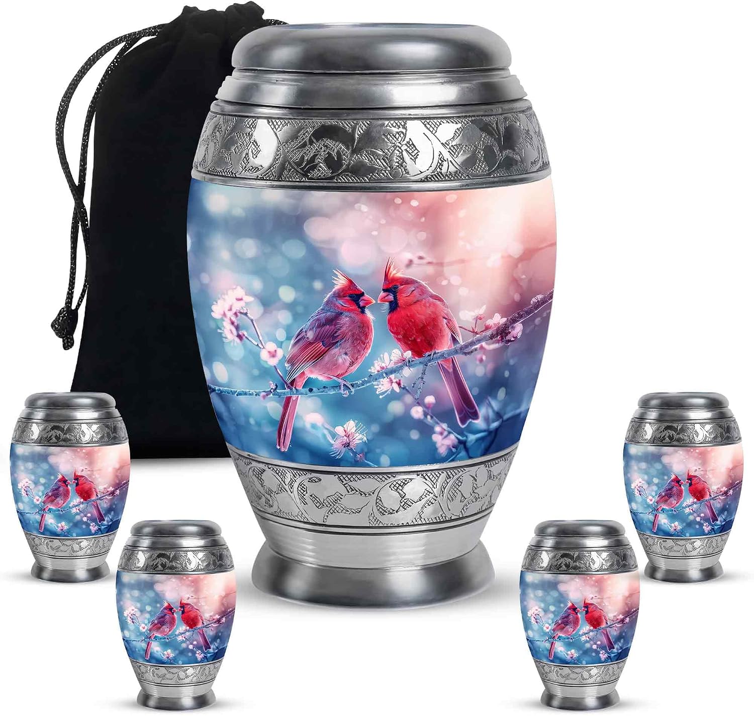 Cardinal Cremation Urns for Human Ashes - Urn for Ashes Adult Male - Urns for Ashes Adult Large - Funeral Cremation Urn for Female Mom & Dad - Funeral for Women(Combo 10" & 3", Set of 5)