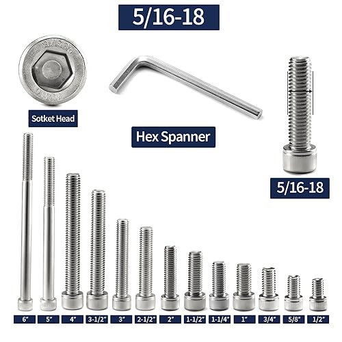 Miniatura 3 de Tornillos de cabeza hueca de 516-18 x 1 pulgada, 20 piezas de acero inoxidable 304 18-8, llave hexagonal Allen, rosca completa, acabado brillante