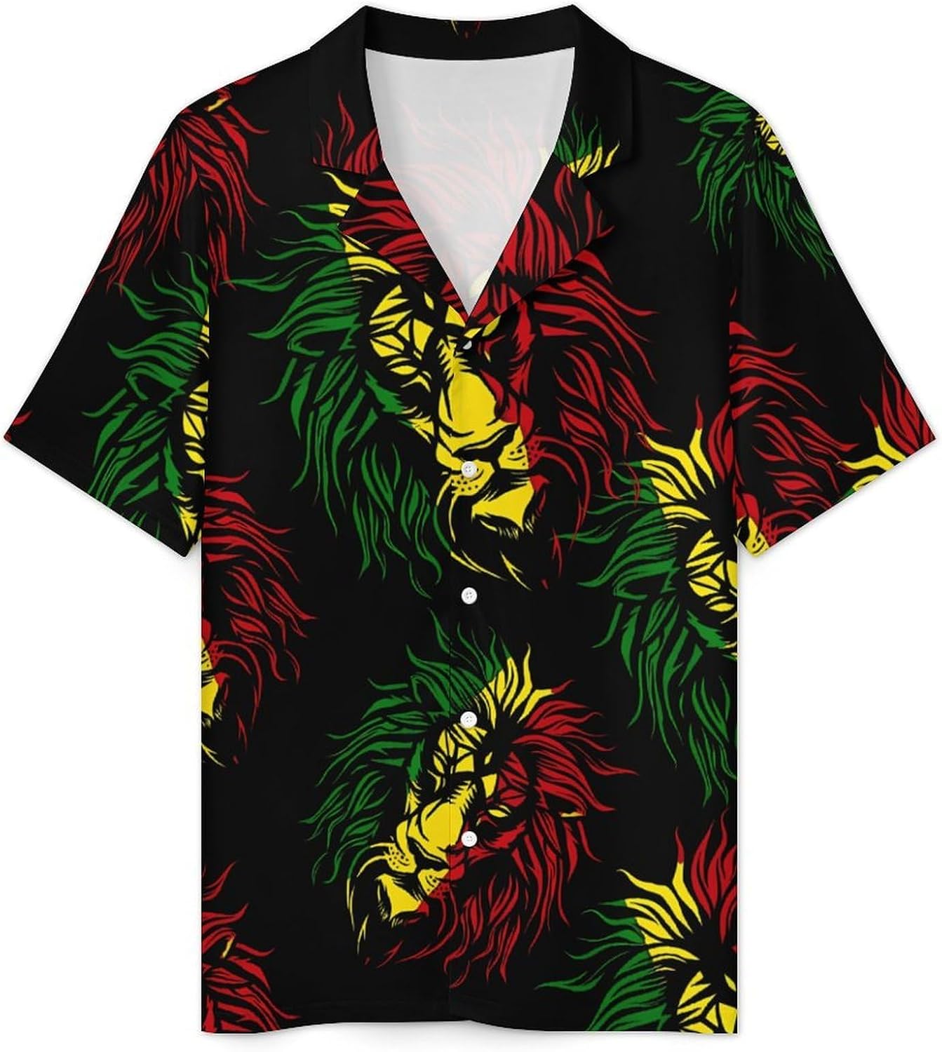 African Lion Rasta Jamaica Men's Short Sleeve Pajama Set Satin Silk Like Lounge Sleepwear