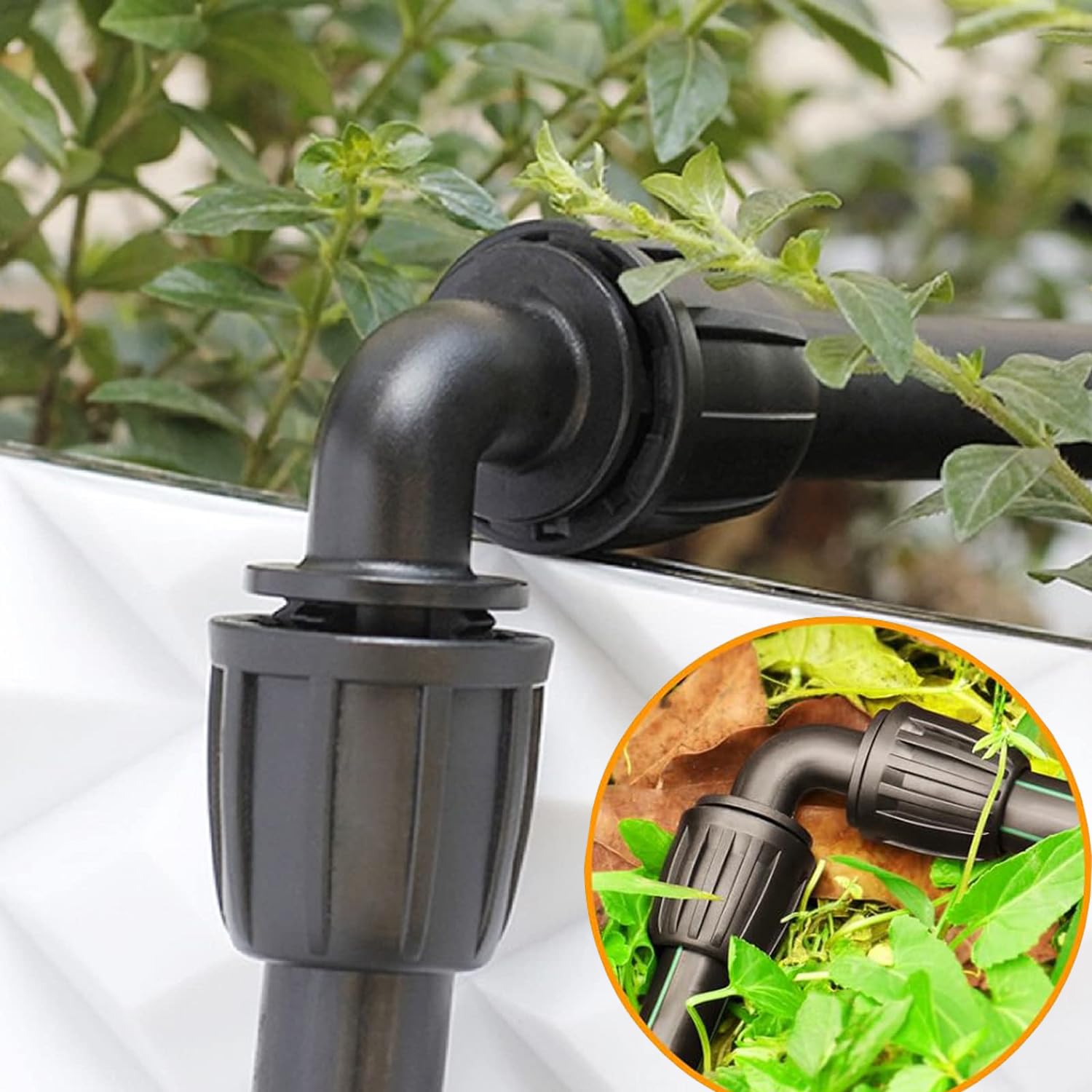 Accesorios de codo de riego por goteo, conector de codo de púas de bloqueo de 1/2 pulgada (1/2 pulgada de diámetro interior x 0.63 pulgadas de diámetro exterior), conector de riego por goteo