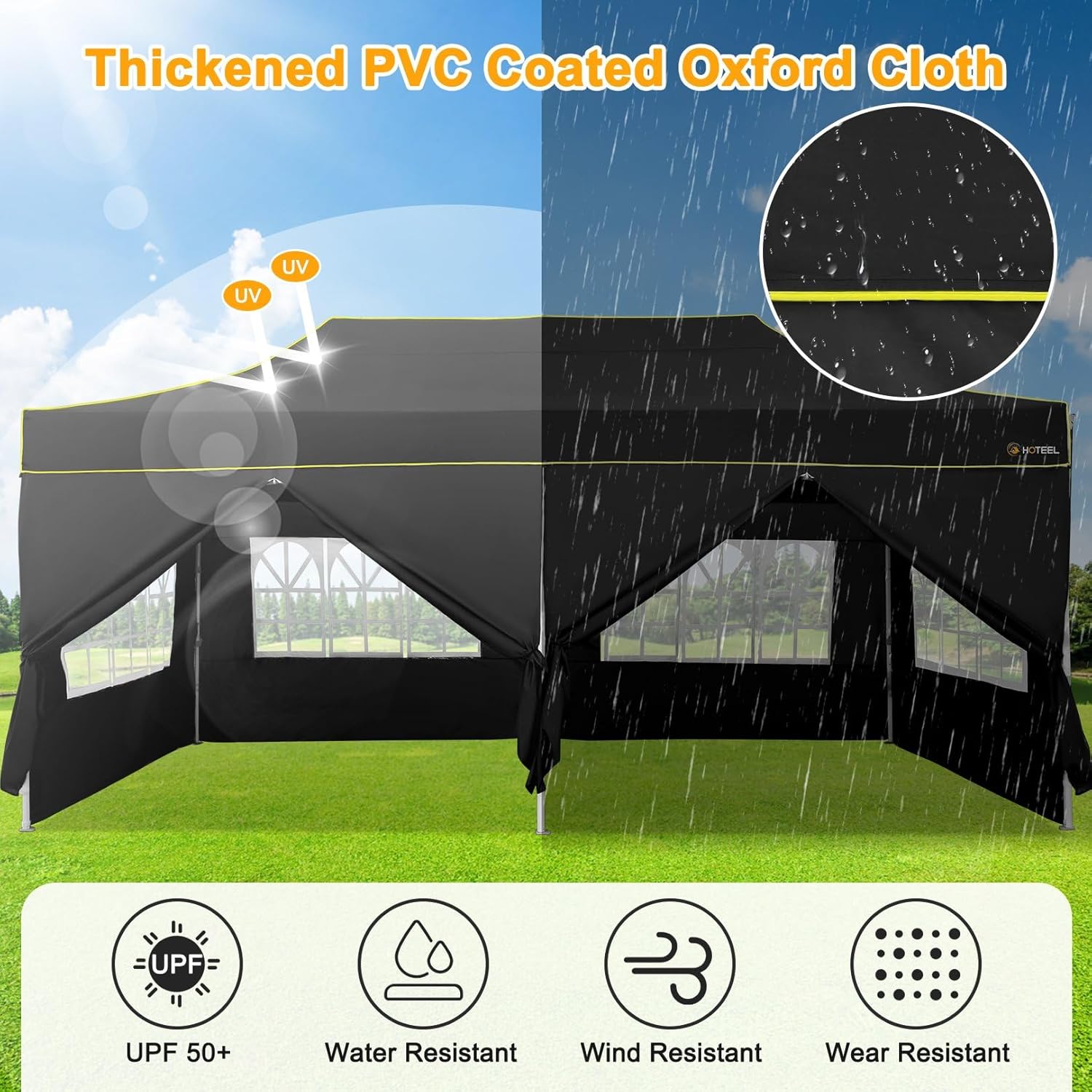 HOTEEL 10x20 Heavy Duty Pop Up Canopy Tent with Sidewalls, Commercial Outdoor Canopy Tents for Parties Event Wedding with Roller Bag, Waterproof & UV 50+, Upgraded Thickened Hexagonal Legs, Black