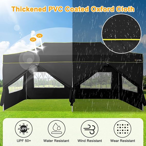 HOTEEL 10x20 Pop Up Canopy Tent, Upgraded Thickened Hexagonal Legs, Black