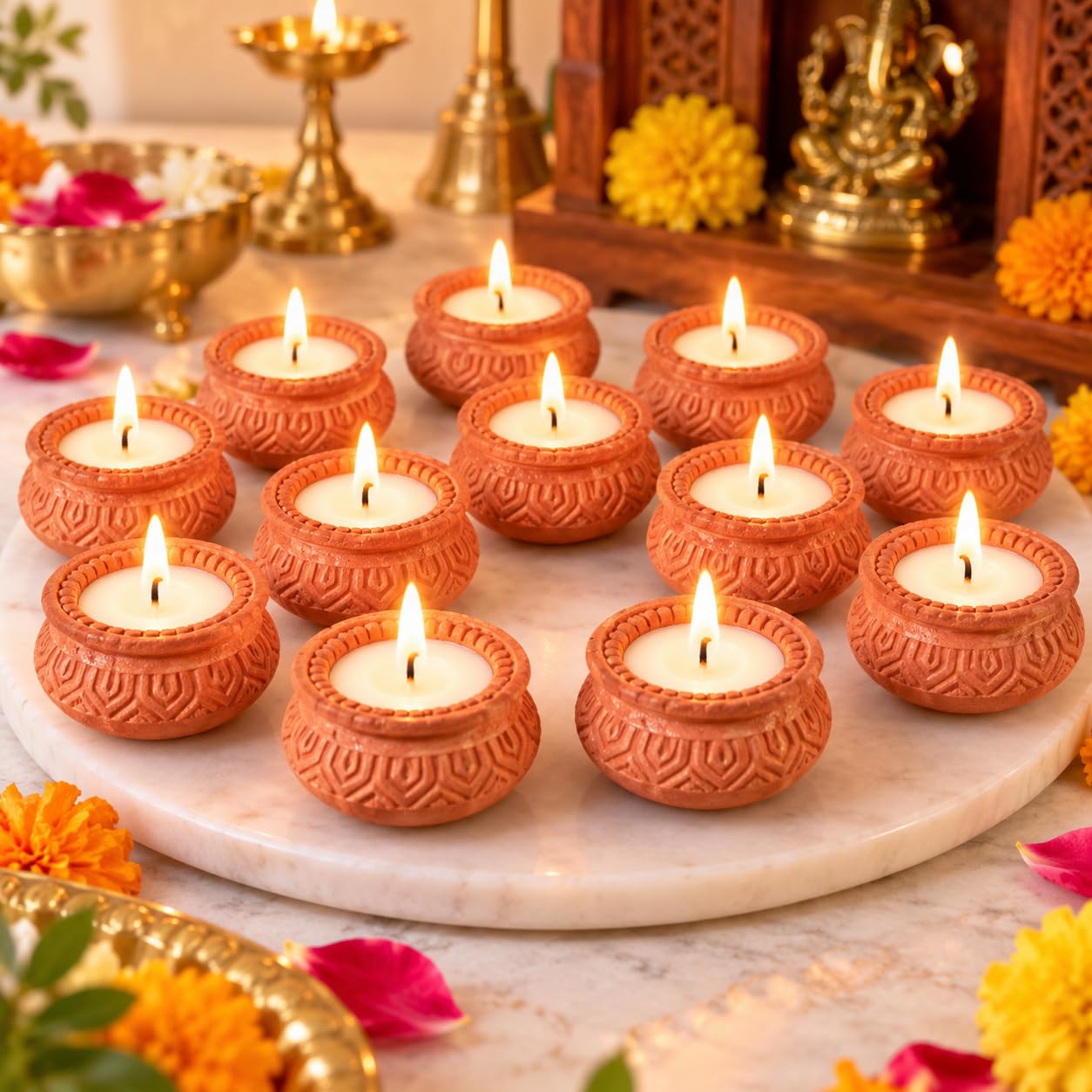 DIVAYANSHI Terracotta Tea Lights - Diwali Candles Pack of 12 -1 DIVAYANSHI Terracotta Tea Lights - Diwali Candles Pack of 12 -1