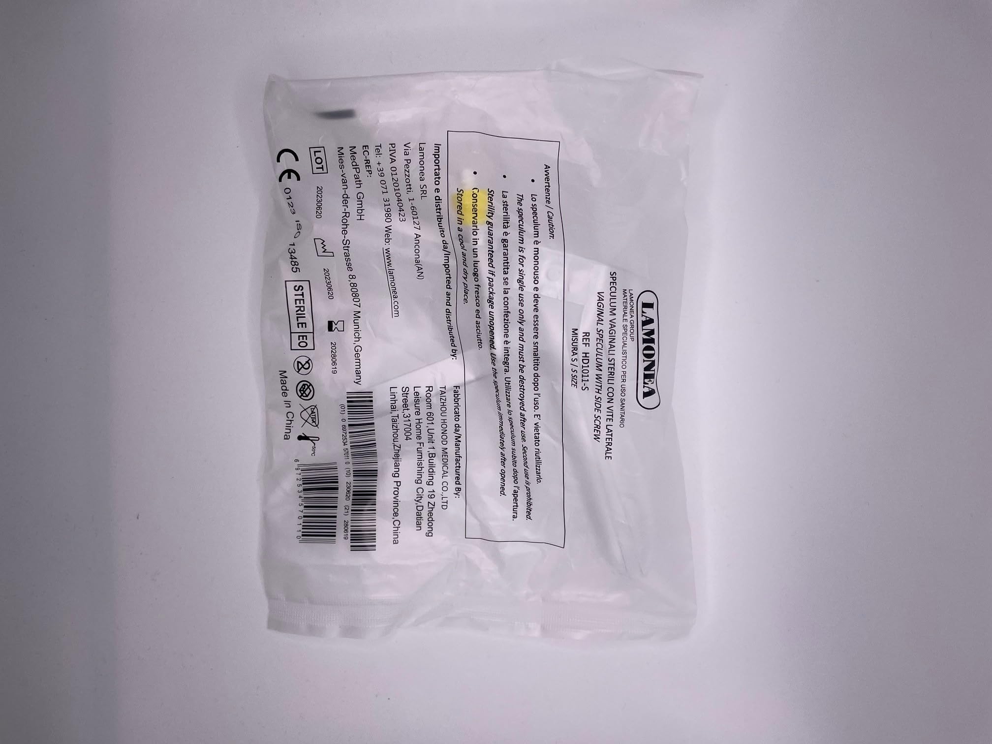 Speculum Vaginale Sterile a Vite Laterale Certificato CE, per Ispezioni Mediche, Misure Differenti (S) PZ 100 - HD1001-S