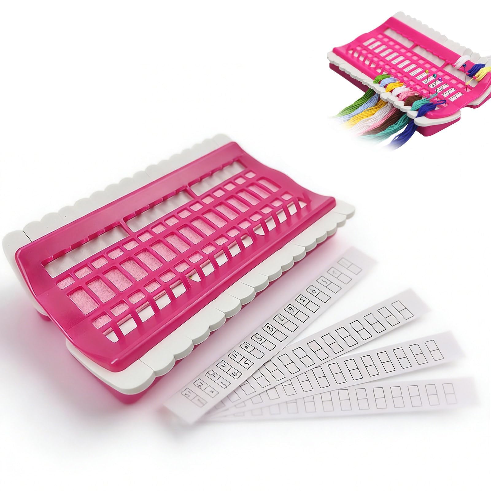 30 Positions Embroidery Thread Organizer, Floss Organizer Sewing Thread Organizer with 4 Code Cards for Cross Stitch Thread Embroidery Floss Organizers (Rose Red)