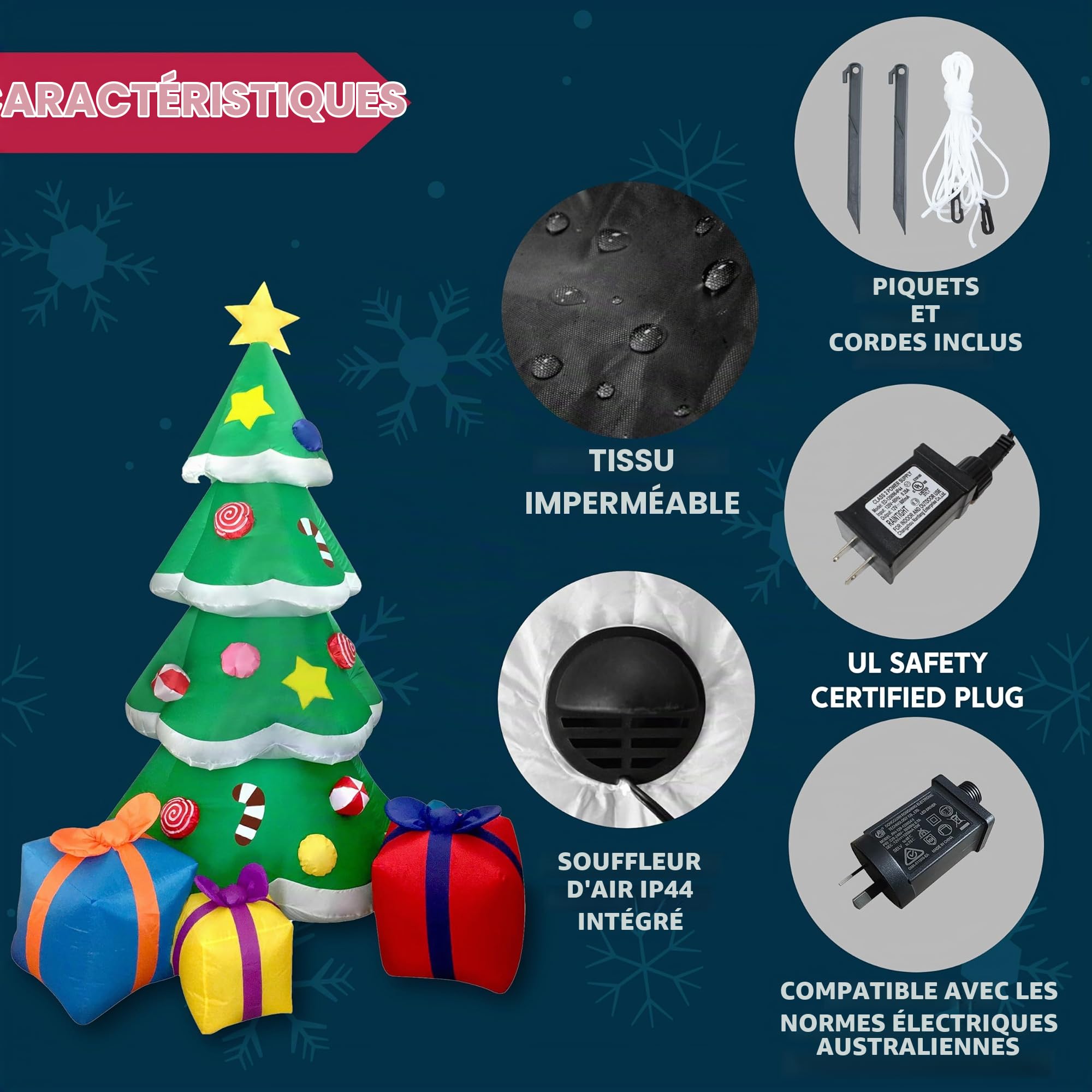 Joiedomi Sapin de Noël géant gonflable à DEL de 2,1 m avec 3 boîtes cadeaux, parfait pour décoration de cour gonflable, intérieur ou extérieur, décoration de Noël