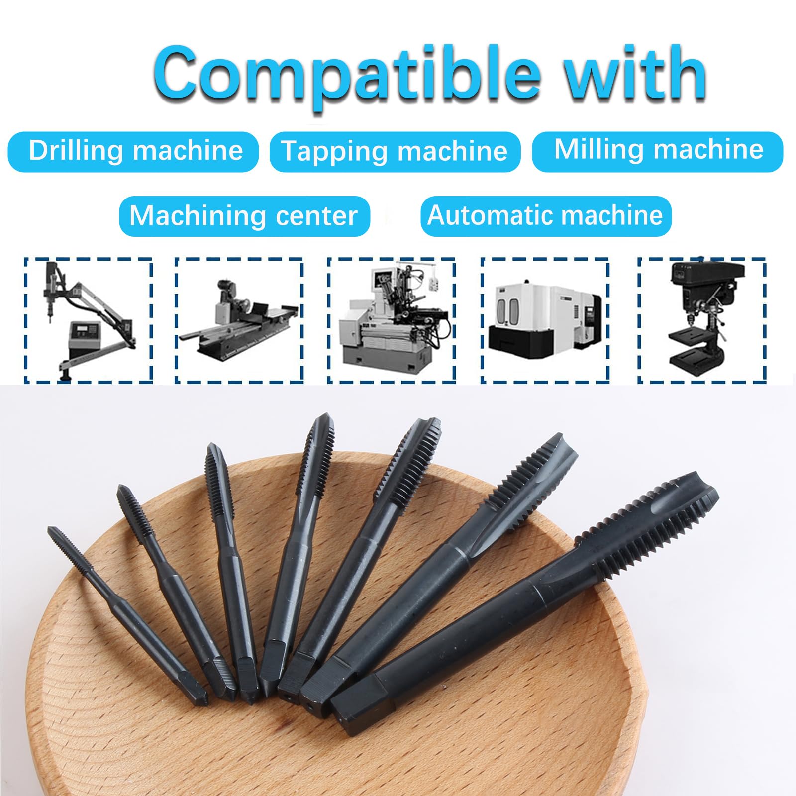 Set di 7 maschi per filettatura manuale HSS 6542 metrica sinistra M3-M12