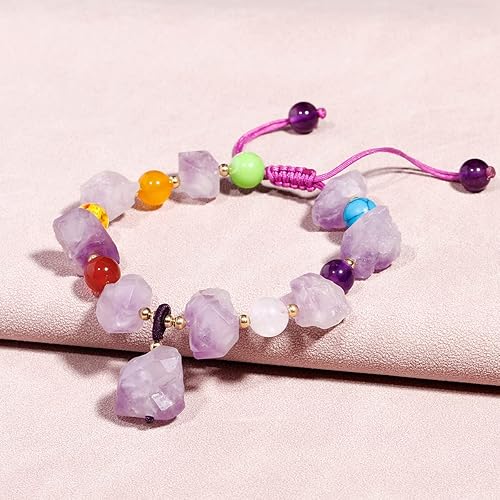 Miniatura 5 de Jewever Pulsera de 7 chakras con cristal de amatista cruda para mujer, cristales y piedras curativas, pulseras de cuentas ajustables para mujer,