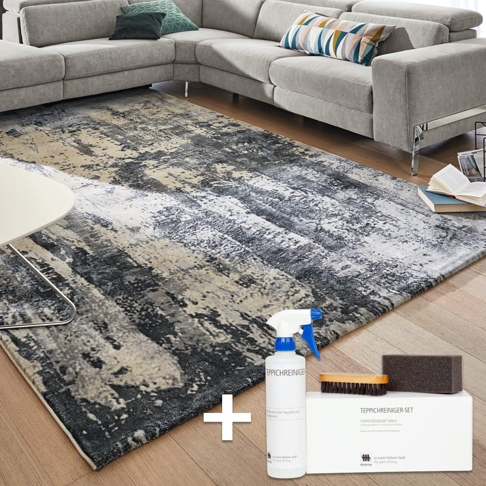 Musterring Teppich Wave ARTE Webteppich für Wohnzimmer, Kurzflor Teppich grau-Creme rutschfest,...