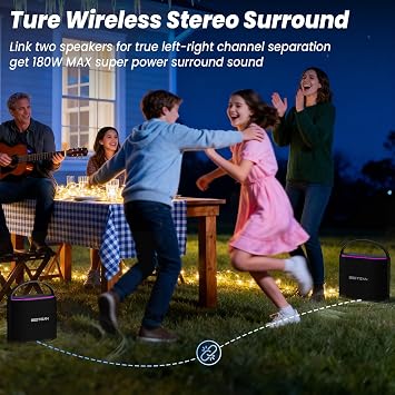 BESTISAN Bluetooth Speakers 2.1CH with 90W Max & 50W Subwoofer, Stereo Loud Sound, 7 RGB Lights, 15H Playtime, Hands-Free Calling, TWS, Portable for Outdoor Party, Camping, Travel, Garage, Workshop