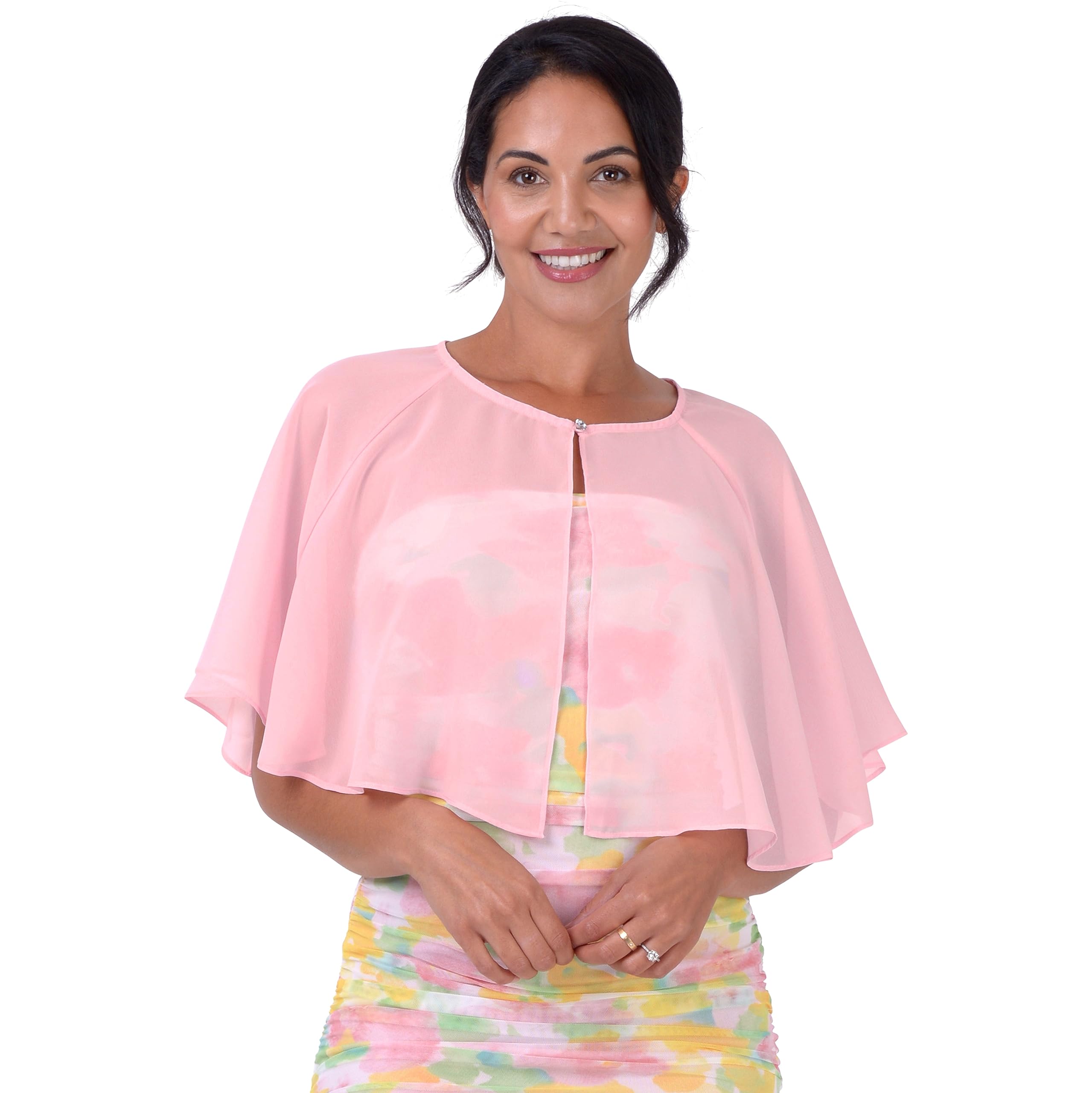 Blackbutterfly Women's Baby Pink Soft Wedding Wrap Evening Sheer Chiffon Cover Up Cape Shawl (, One Size)