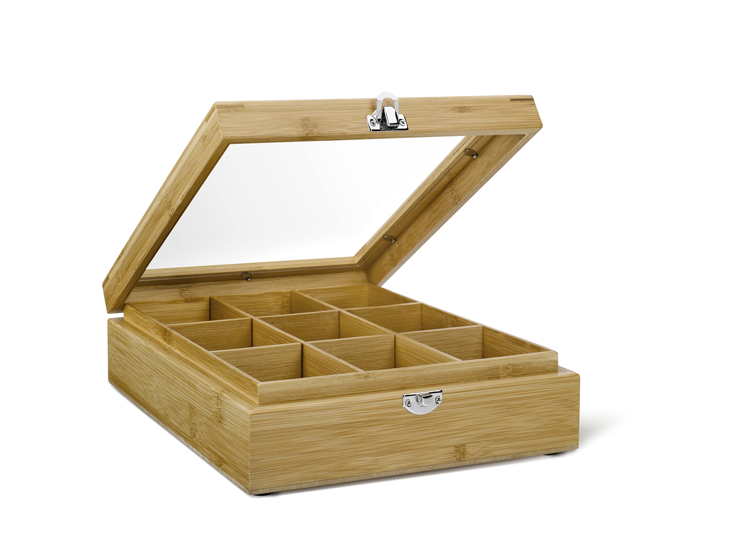 Bredemeijer Tea Box 9-compartments Bamboo whiteh Window, Brown, 279x220x71mm