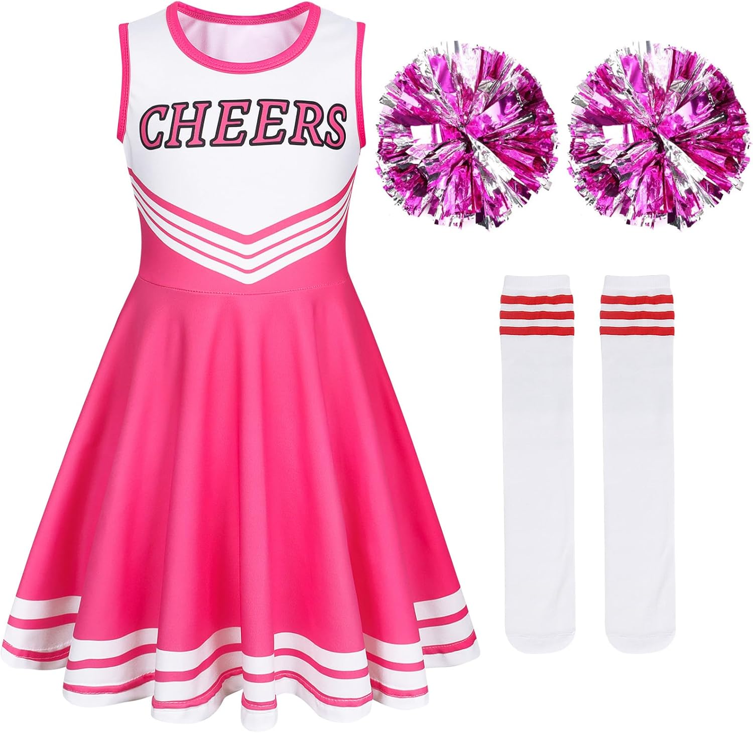 COTRIO チアリーダー衣装 女の子用 チアリーダーコスチューム チア練習服 ハロウィン チアリーディングユニフォーム ポンポン付
