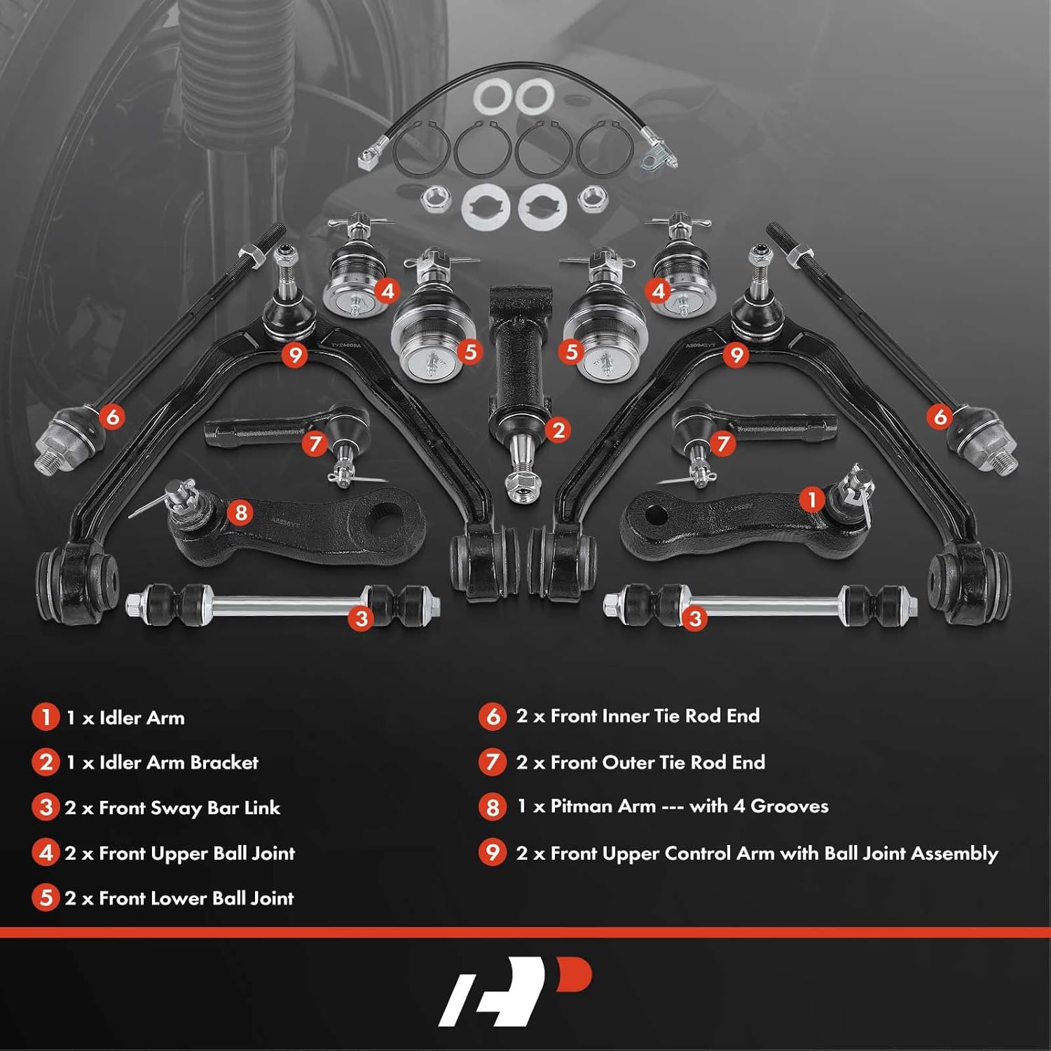 A-Premium 15Pcs Front Suspension Kit, Upper Control Arm Sway Bar Link Upper Lower Ball Joint Inner Outer Tie Rod End, Compatible with Chevrolet Silverado/Suburban 1500 Tahoe & GMC Sierra 1500 Yukon