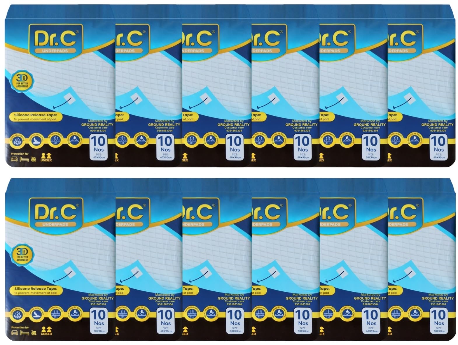 LADY HAWK (10X12 Packs=120 Sheets) Dr C Disposable Baby Underpad Changing Mat Pad Liners Bed Pad for Newborn Baby Kids with 4 Non Slip Tape– Soft Superior Absorbency Hypoallergenic Underpad 60x90-image-49