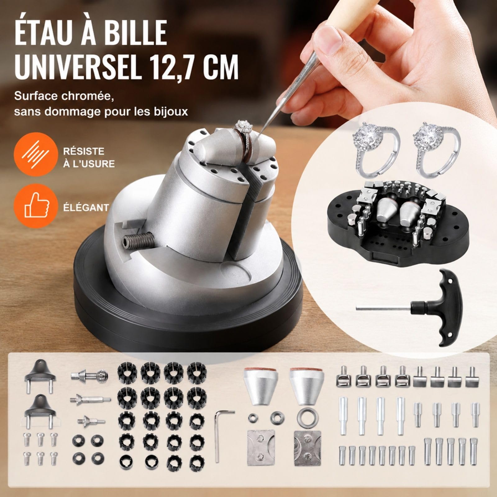 Étau boule de graveur avec base rotative, mâchoires réglables et 69 accessoires pour gravure et fabrication de bijoux
