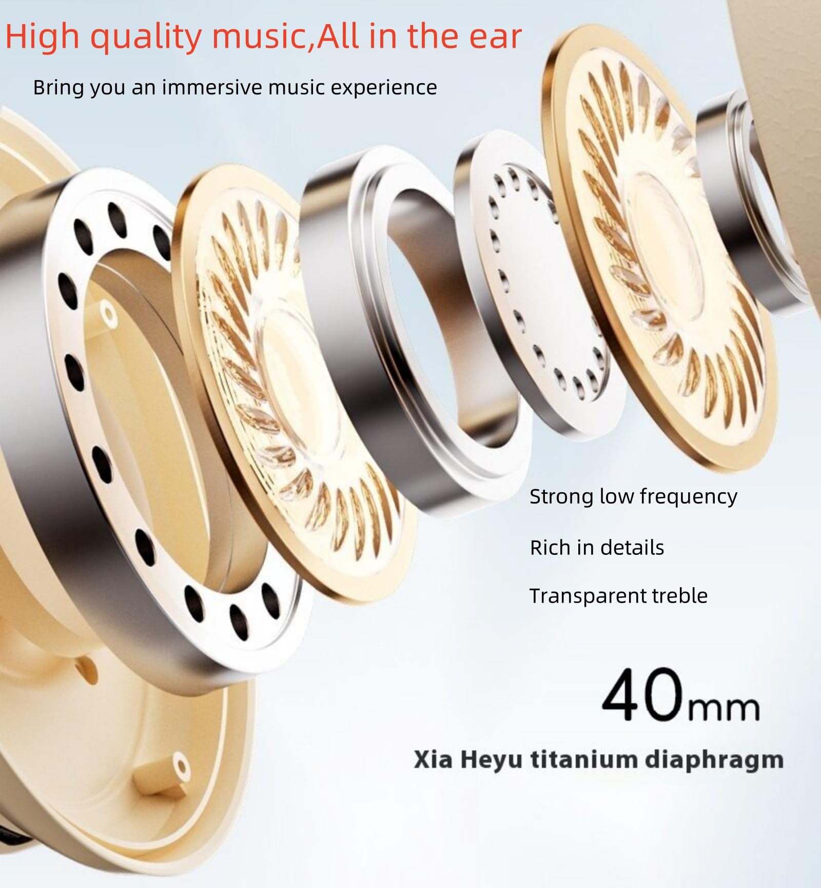 Cuffie Wireless Bluetooth con Cancellazione Attiva del Rumore, Bluetooth 5.3 Hi-Fi Stereo con Microfono, Leggere e Pieghevoli, adatte per PC/Telefono e altri Dispositivi Bluetooth - Beige