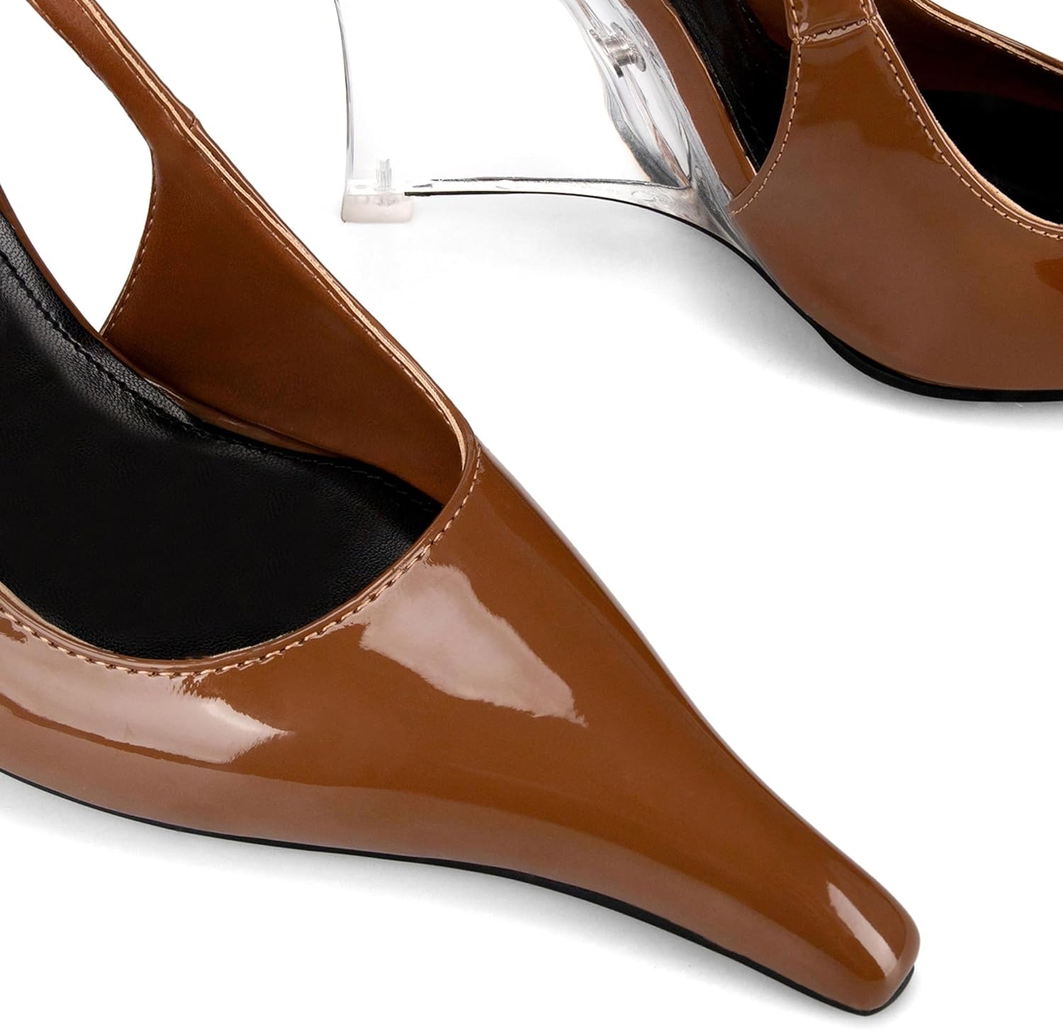 Goolita Slingback Heels for Women, Pointed Closed Toe Clear Wedge Heels Sexy Patent Leather Slip On Office Dress Pumps Shoes
