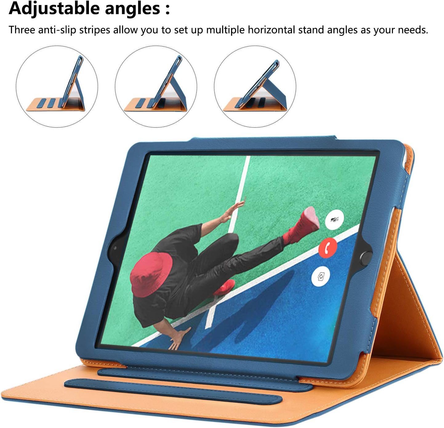 Hansong iPad 9.7 2017/2018 case - Leather Multiple Card Pocket Stand Case with Auto Sleep/Wake Up Viewing Angles Stand Folio Design for Apple iPad 9.7 inch 2017/2018 Air/Air 2 - Navy