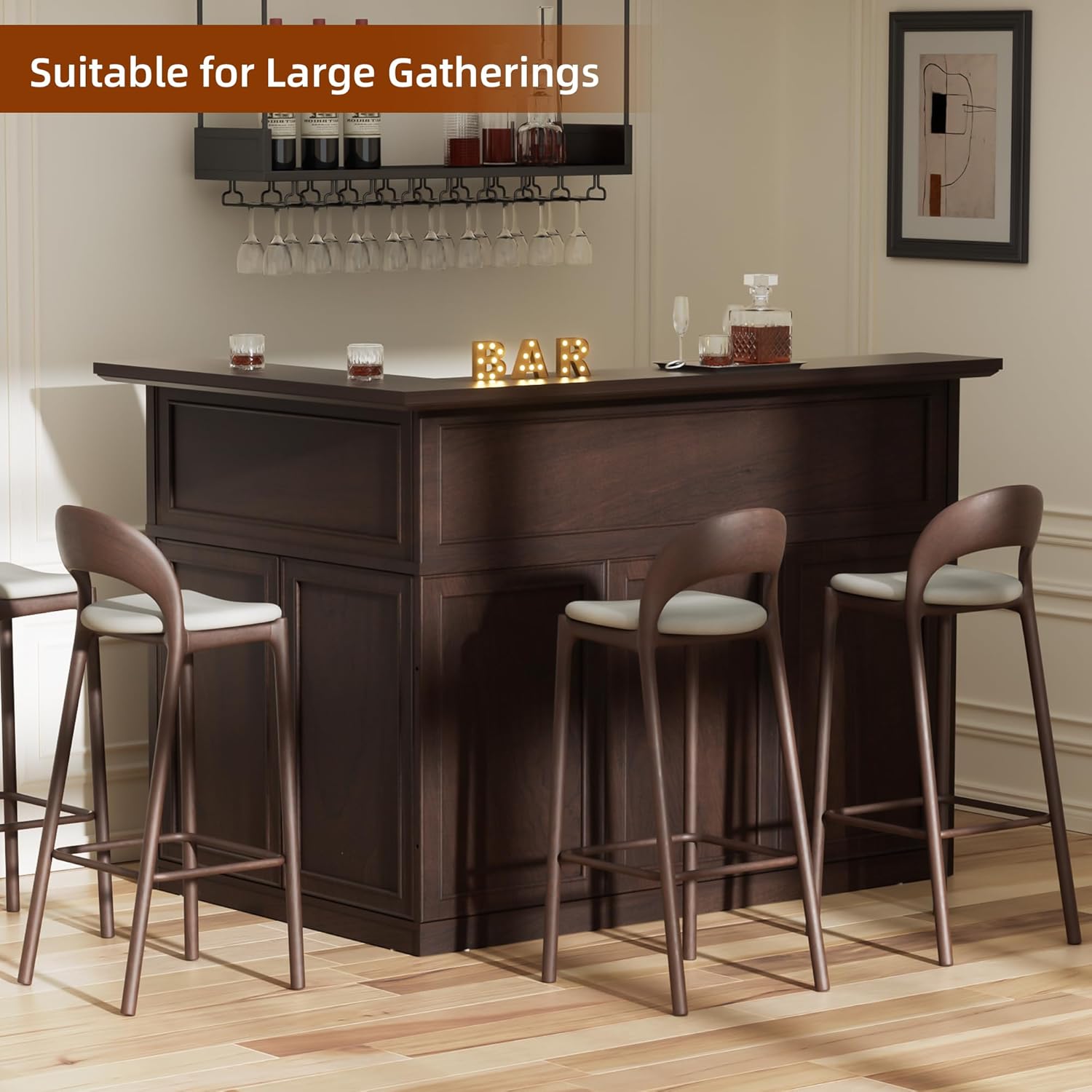 AHB L-Shaped Home Bar Unit, 4-Tier Corner Bar Cabinet with Large Storage Space, Liquor Wine Cabinet Reception Desk for Home Pub