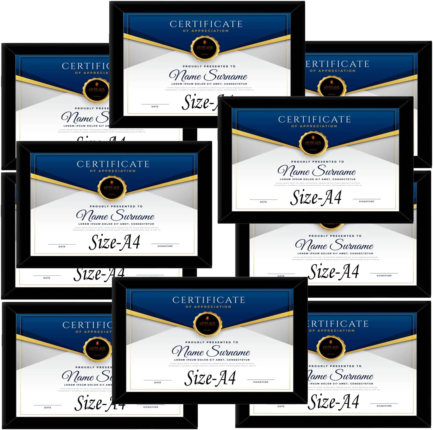Stuthi Arts Photo Frame A4 Size For Wall Black Picture Frame For Home and Office Decoration (Black-A4-10 Frame) (Black)