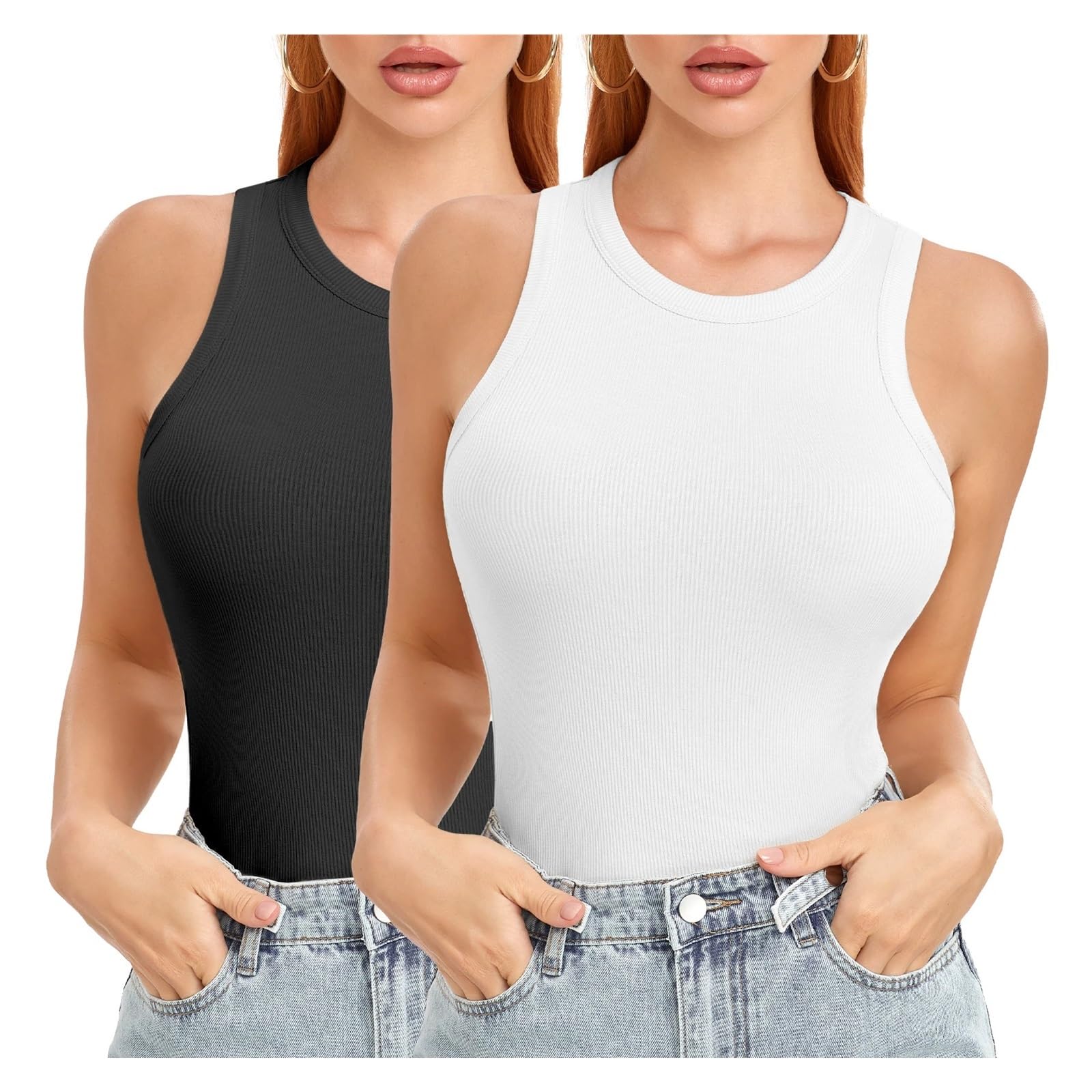 Canotte da Allenamento da Donna Canotte Sportive da Donna for Donna Camicia Basic Estiva Senza Maniche Camicette Aderenti arrotondate con Collo Alto(Black,M)