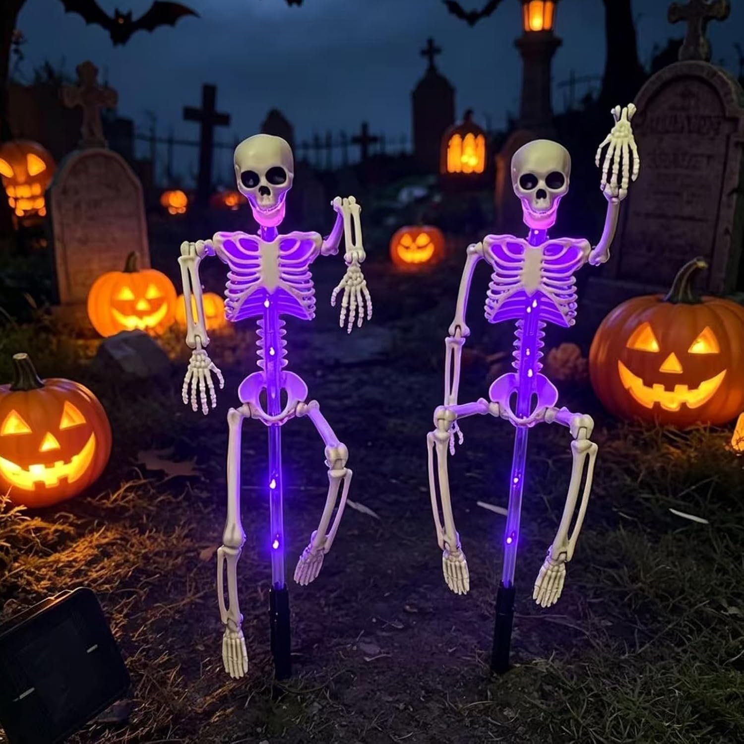 Solar Skeleton Yard Stake Halloween Decorations Garden Light (Purple) image 5