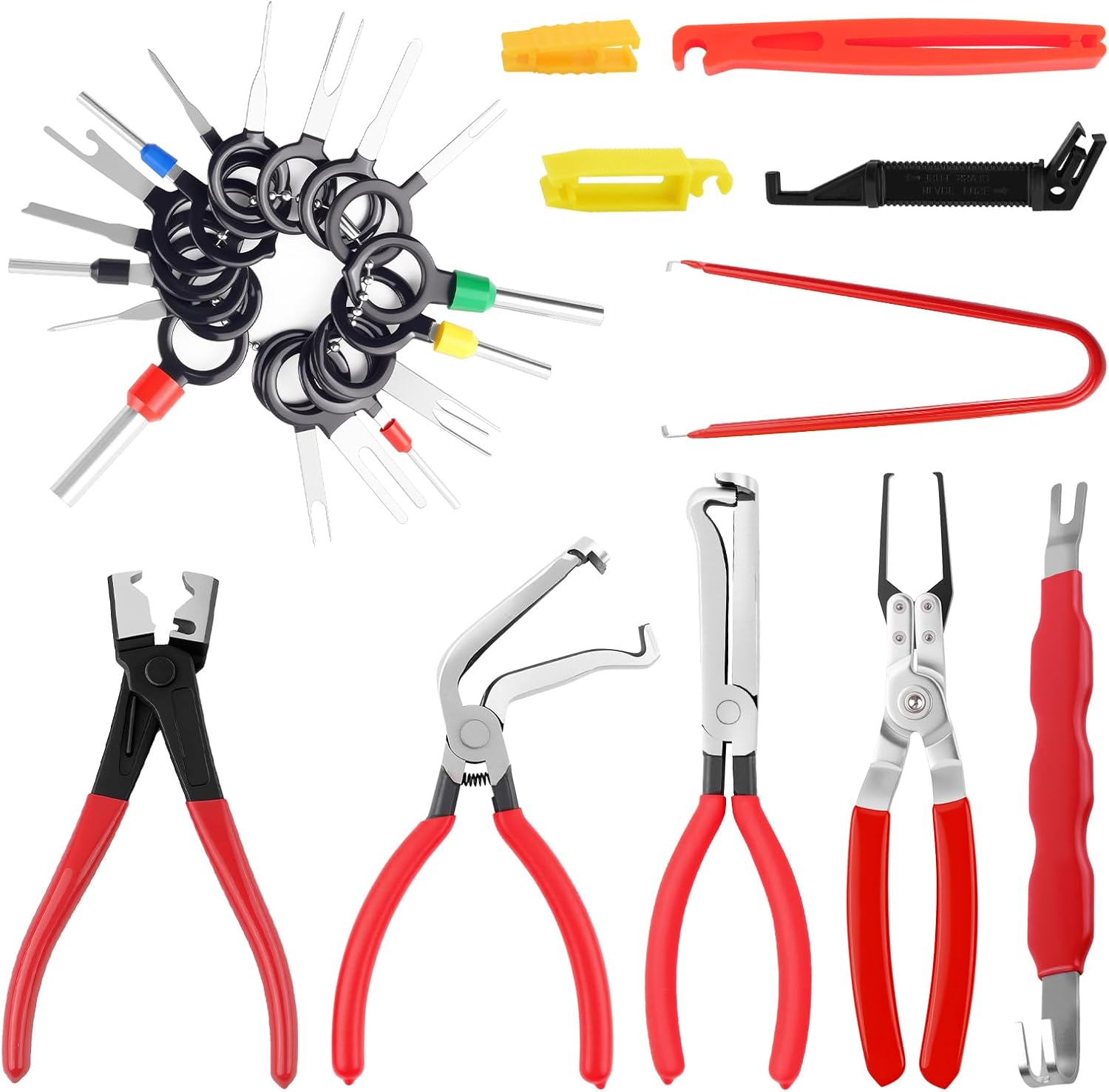 7PCS Automotive Electrical Terminal Connector Separator Removal Tool,Straight & 60° Electrical Disconnect Pliers with Electricals Connector Removal Tool,Electricals Connectors Tools (Style 1)