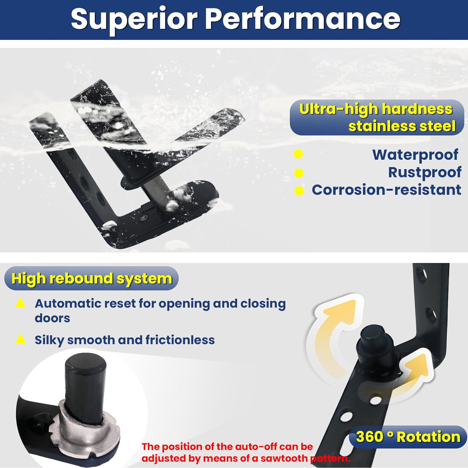 upgraded Saloon Door Hinge - Self Return Double Swinging Door Hardware, Cafe & Bar Door Hinges - Gravity Hinge Heavy Duty Black 304 Stainless Steel 110Lbs(2 Pack)