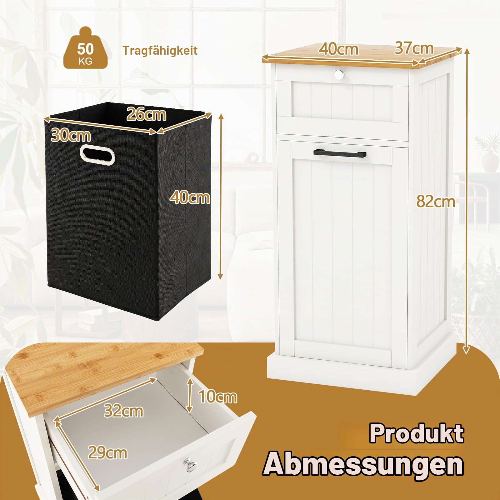 GIANTEX Ausziehbarer Wäscheschrank mit Neigung, Holzauszug mit Schublade, herausnehmbarer Wäschekorb, freistehender Wäscheschrank für Badezimmer, Schlafzimmer, Waschküche (Weiß)