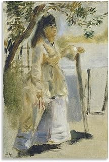 Pierre-Auguste Renoir Wall Art Woman by A Fence Art Poster Canvas Painti...