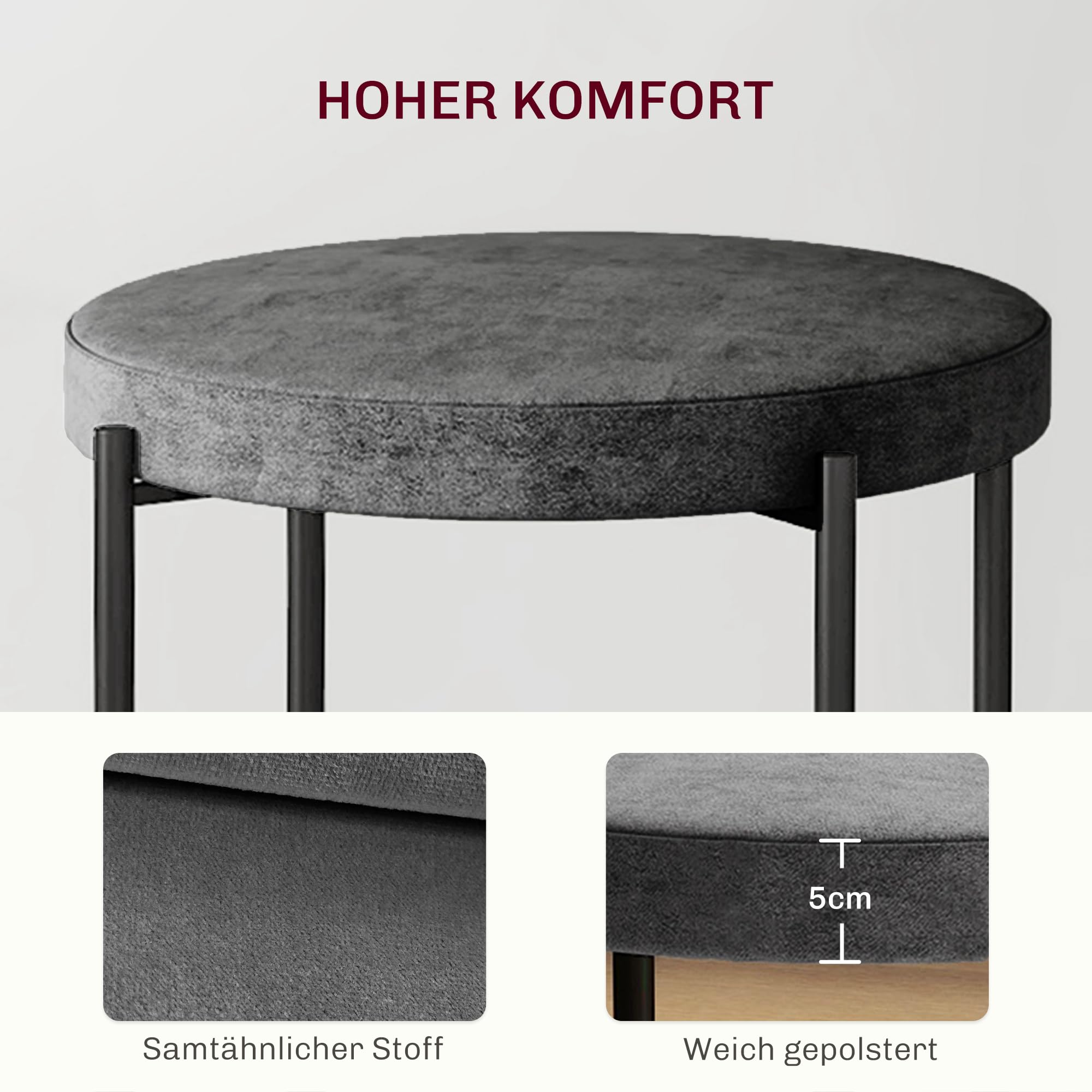 HOMCOM Lot de 4 tabourets de Salle à Manger empilables en métal avec Aspect Velours - pour Salle à Manger, Salon - Gris foncé