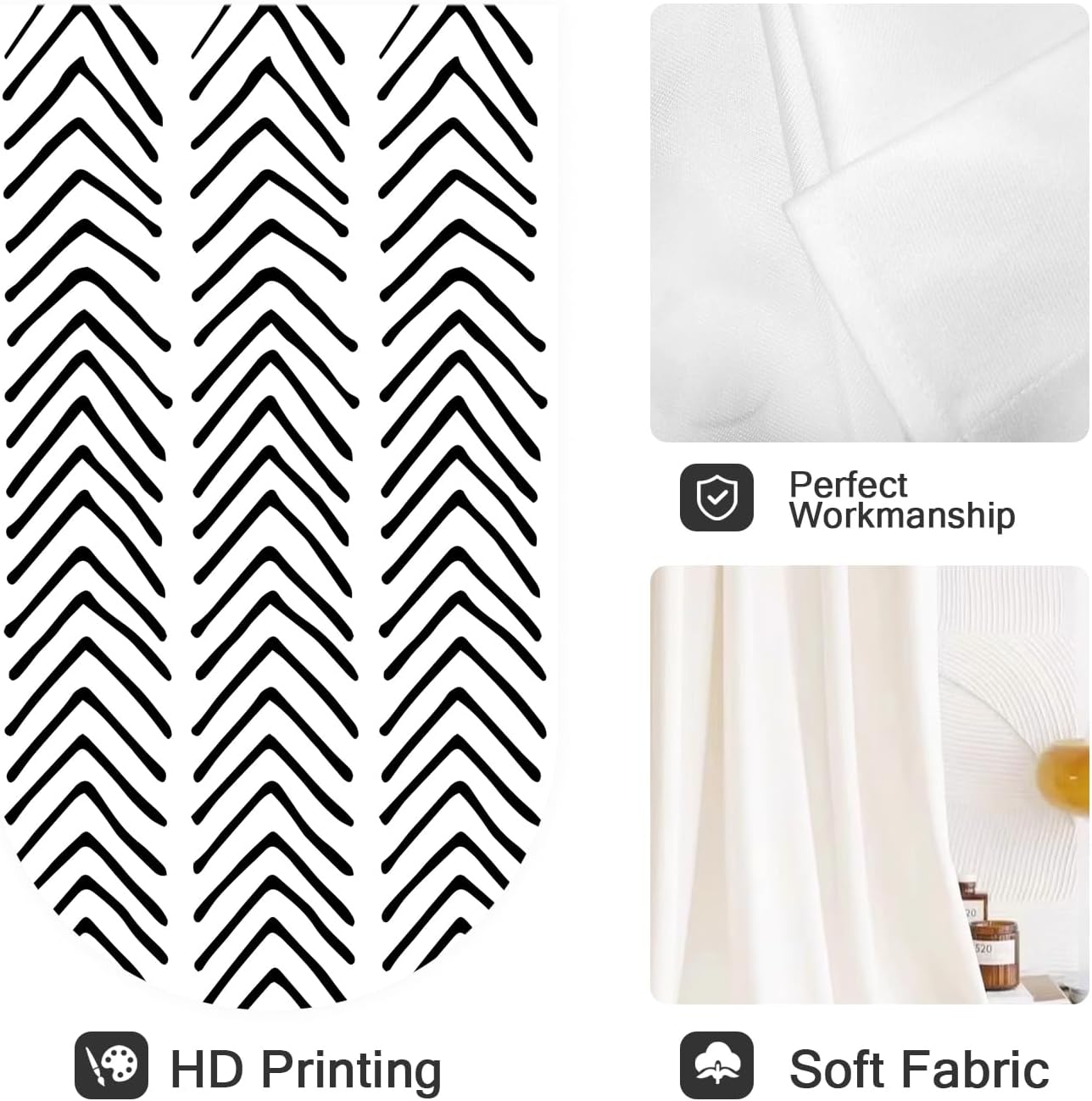 Coxila Black and White Window Curtains for Bedroom 42 x 63 Inch Rod Pocket Chevron Geometric Abstract Herringbone Gray Gray Modern Simple Abstract Living Room Treatment Set of 2 Curtain Panels Drapes