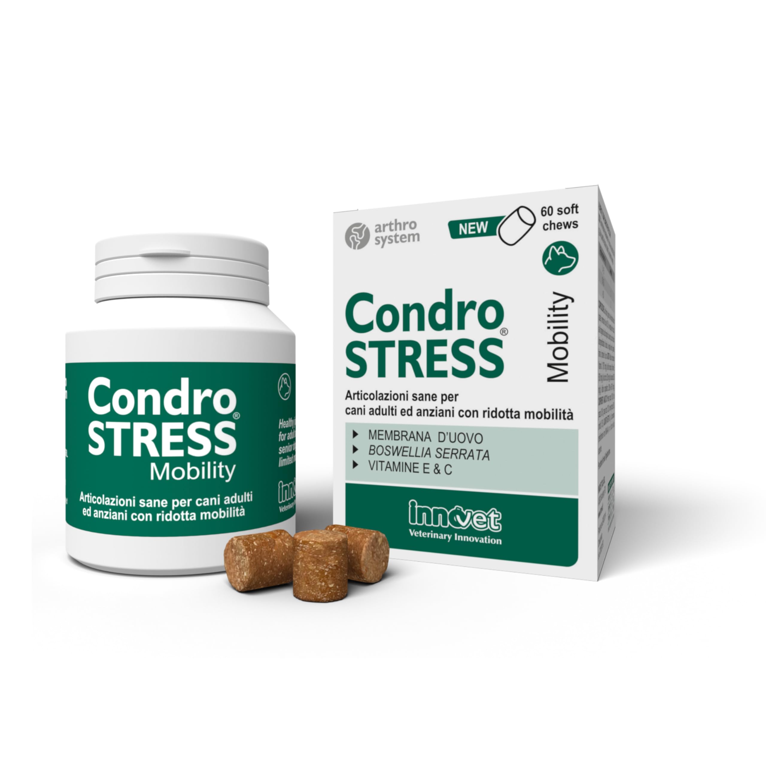Innovet Condrostress Mobility per Cani Adulti e Anziani Che Soffrono di rigidità articolare – 60 Soft Chews – Supporta Il metabolismo cartilagineo e la Mobilità